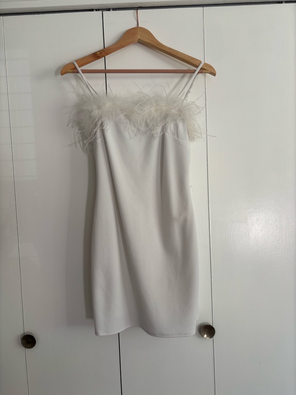 B Darlin White Feather Trim Mini Dress